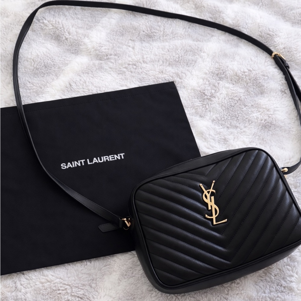Saint Laurent Black Quilted Leather Camera Bag with Gold YSL Hardware